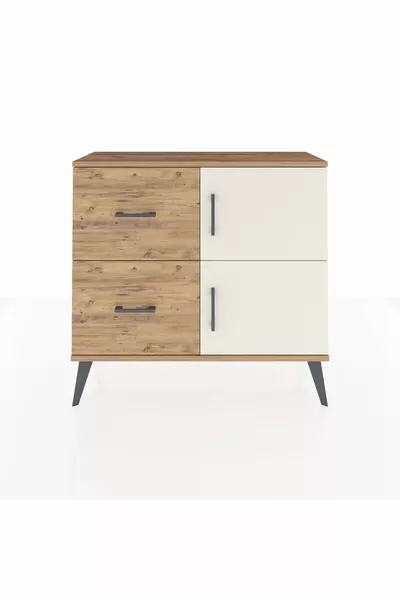 خزانة أرجس ذات رف واحد ودرجين وغطائين، خشب الصنوبر - حجر رملي/صنوبر