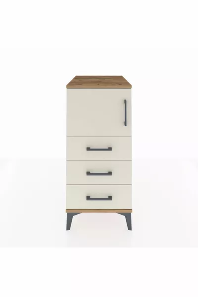 Kronos Nachttisch mit einem Regal, 3 Schubladen und einer Tür, Kiefer-Marmoreffekt