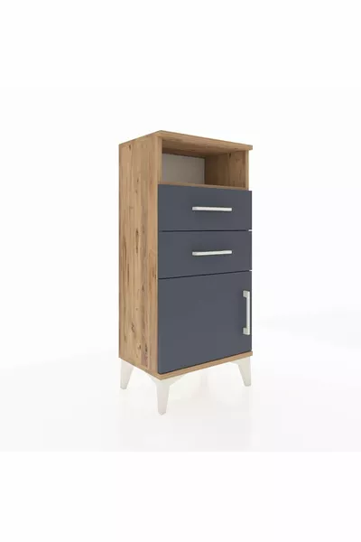 Arges Komodin Tek Raflı 2 Çekmeceli Tek Kapaklı  Çam-Antrasit