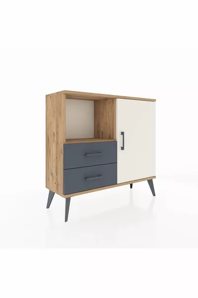 خزانة أرجس برافين 2 رف و2 درج وباب واحد من خشب الصنوبر - رمادي داكن/رملي