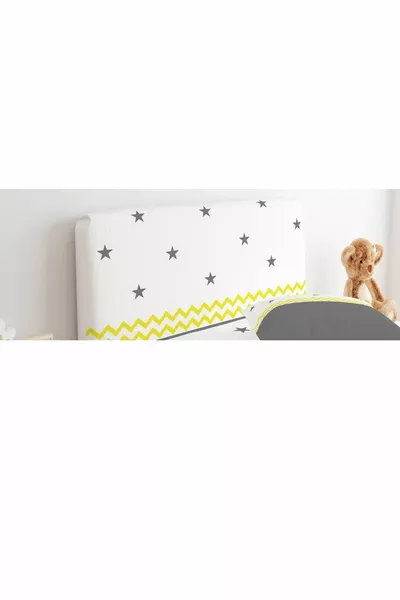 Baza Başlık Kılıfı Gri, Beyaz Zemin Sarı Zigzag Ve Yıldızlar