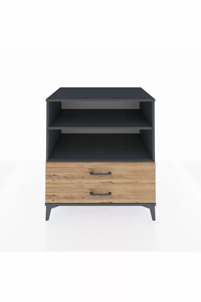 Commode Kronos 2 étagères 2 tiroirs Anthracite-Bois de pin