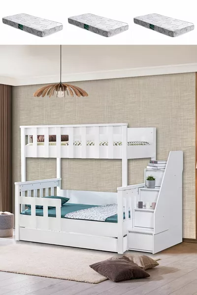 Двухъярусная кровать Ranza, Diva MDF, разборная, 3-х местная, с 3 матрасами Comfort