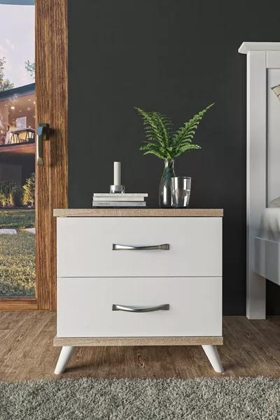  Inci 2 Çekmeceli Beyaz Komodin  Cm, Ayaklı