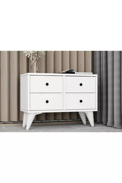 خزانة جانبية حديثة بيضاء بطابقين وأربعة أدراج من إيفا نيتتريندز