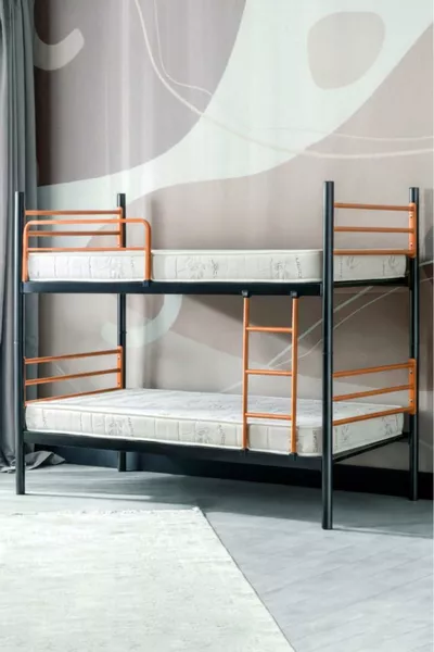 Lit superposé métallique Einstein + 2 matelas Bambo – cm | Lit simple superposable avec séparation