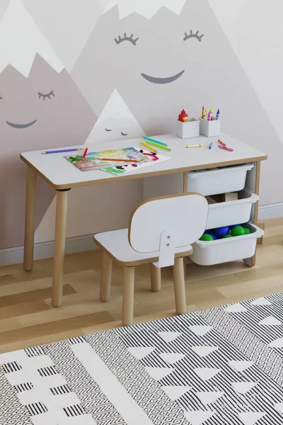 Set Tavolo e Sedie per Bambini Cm 3 con Cestino Scrivania per Bambini Tavolo Attività Cancella e Scrivi