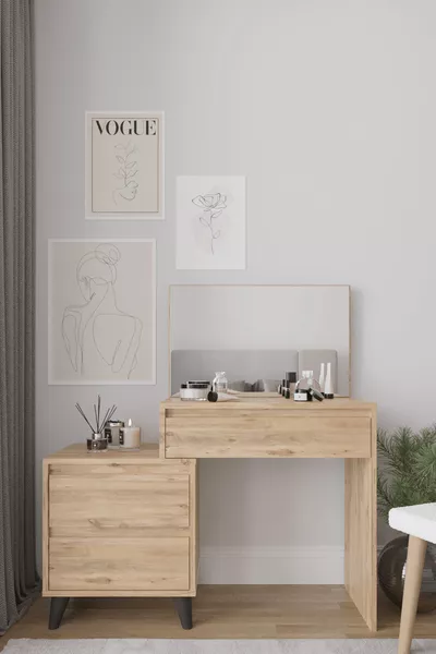 طاولة مكياج فيونا بثلاثة أدراج ومزودة بمرآة