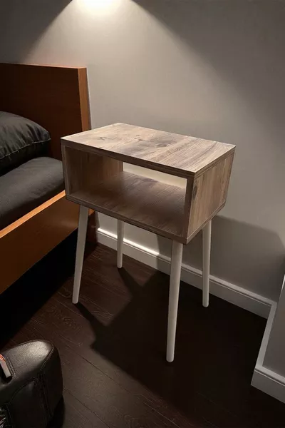 طاولة جانبية لغرفة النوم - كومودين من خشب الصنوبر الأطلسي قابل للتفكيك