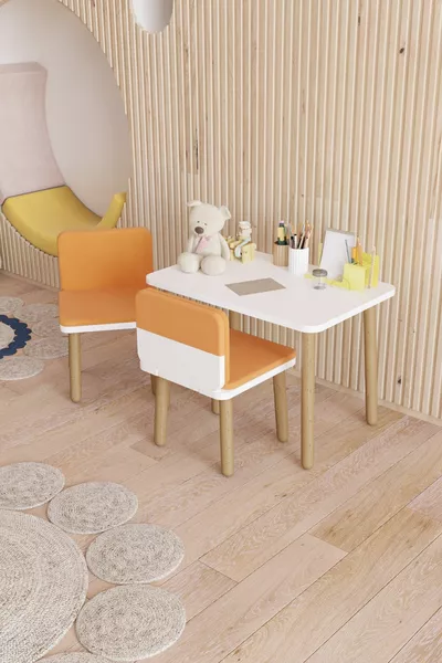 Write-Erase Surface Children's Table - Activity Table - Children's Study Table Set with 2 Chairs and Covers