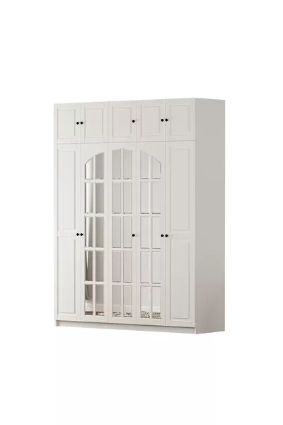 Beyza Country 5-Door Wardrobe with Storage