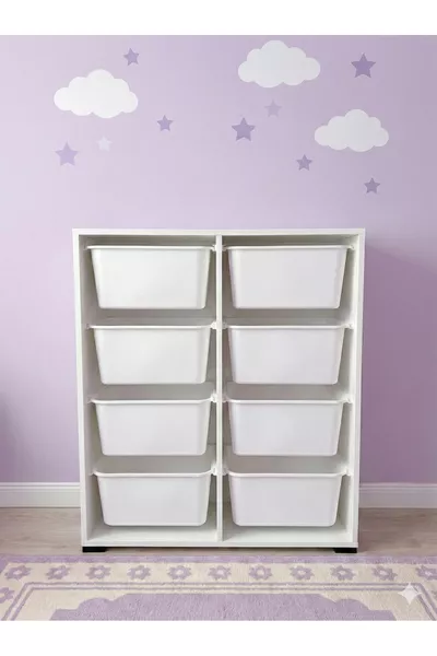 خزانة ألعاب متعددة الاستخدامات بثماني أدراج ووحدة تخزين – منظم غرفة الأطفال مع هدية ملصق