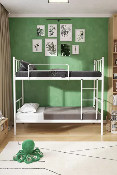 Tekno Ranza Совместимая с кроватью белая разборная металлическая двухъярусная кровать