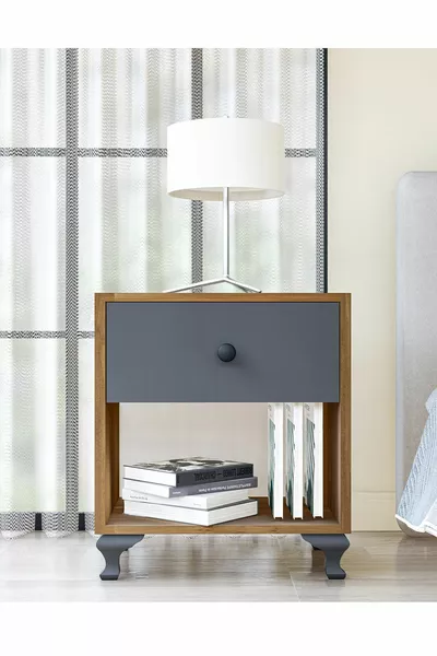 Table de chevet GM Noyer Gris Anthracite avec Boutons