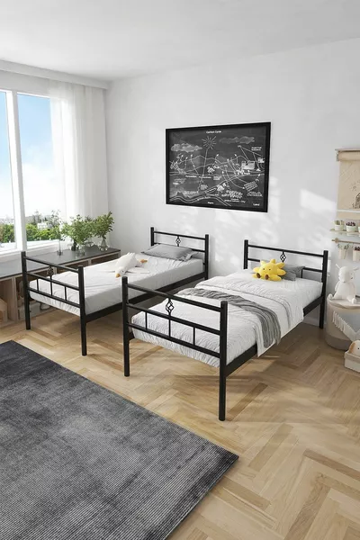 كوكا رانزا سرير بطابقين معدني قابل للفصل باللون الأسود متوافق مع الفراش