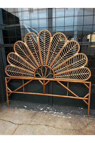 Бамбуковое ротанговое плетеное изголовье кровати - ручная работа, цвет грецкого ореха, двуспальное, см