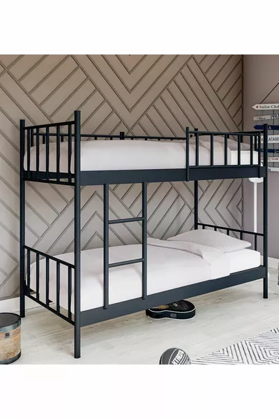 سرير علوي مزدوج قابل للفصل باللون الأسود