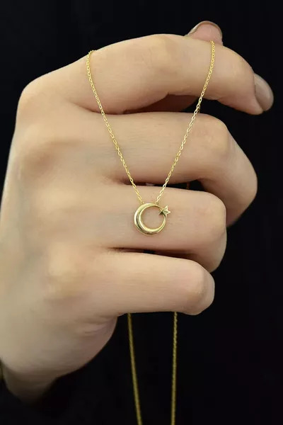 Sterling Silver Gold Plated Crescent Star Necklace