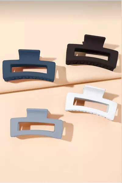 مجموعة 4 مشابك شعر نسائية XL رمادية مربعة