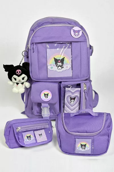 Korean Style Purple Thermal Lunchbox and Pencil Case Set with Accessories for Girls' School Backpack