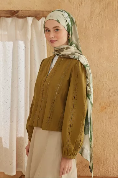 Акварелен абстрактен шал с бамбук