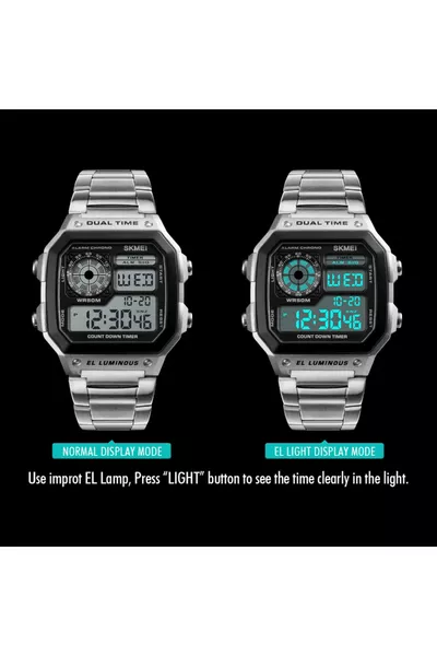 ساعة معصم رقمية فضية الطراز الرجعي