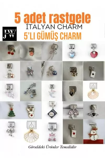 5 Random Steel Italian Charms 9mm Compatible with Italian Charm Bracelets - Dangling & Non-Dangling