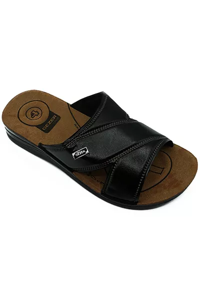 Men's Summer Leather-Look 4-Point Orthopedic Luxury Slippers for Street and Home Use, Black 