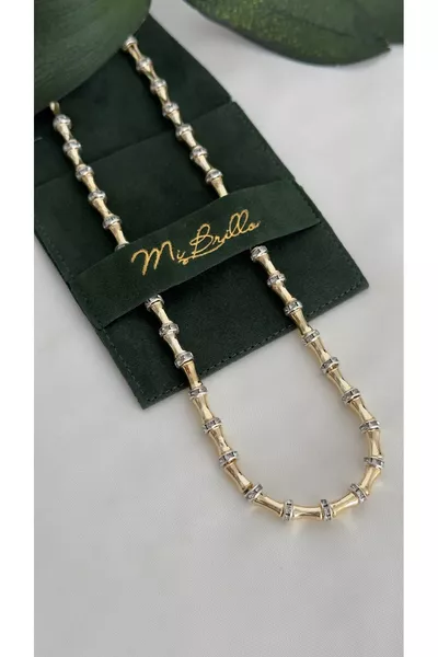 Serenay Elegant Gold Tube Bead Meyra Necklace with Zircon Stones