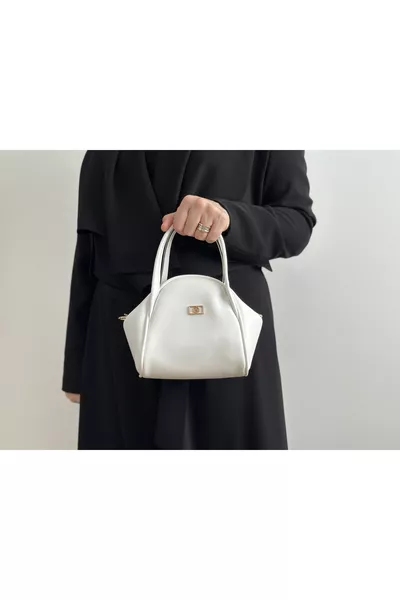 حقيبة يد وكتف نسائية من الجلد الصناعي الأبيض