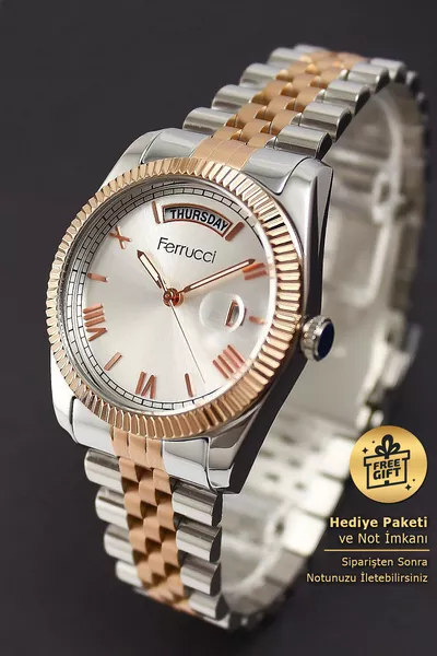 Rose Beyaz Renk Çift Takvimli Kadın Kol Saati Fc.tm