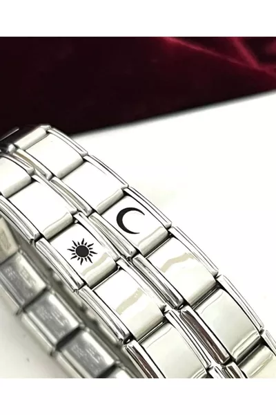 Bracciale Doppio Polso Sole e Luna in Acciaio Italiano
