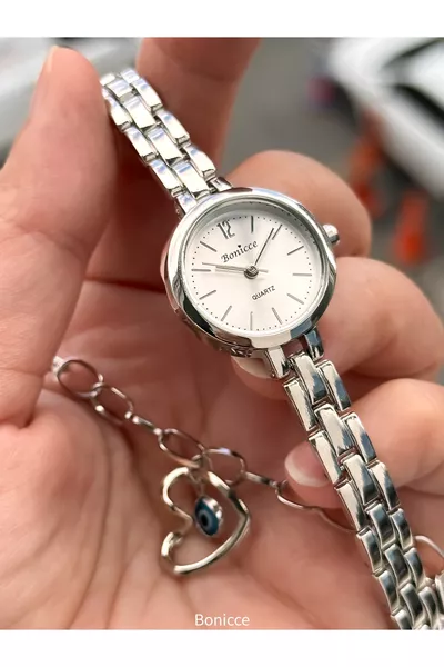 Özel Hediyelik Kutuda Minimal Kasa (ÇAP MM)vintage Metal Kordon Gümüş Renk Kadın Kol Saati