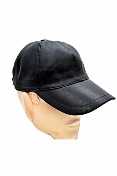 قبعة بيسبول سوداء من الجلد الطبيعي للجنسين
