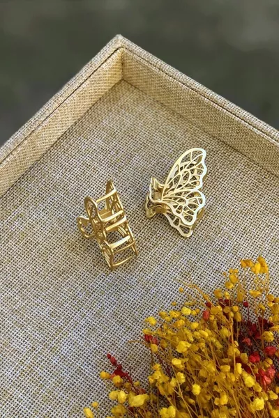 Pince métallique à clip modèle papillon, lot de 2, couleur or