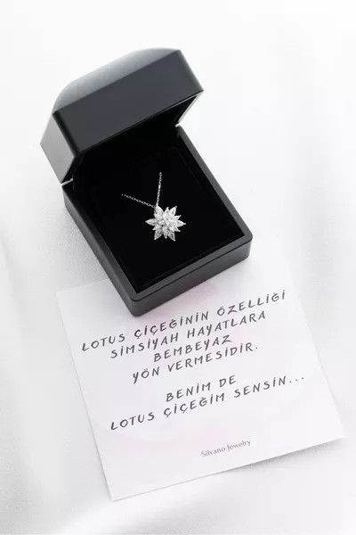  Ayar Gümüş Işıklı Kutuda Buzlu Lotus Çiçeği Kolye