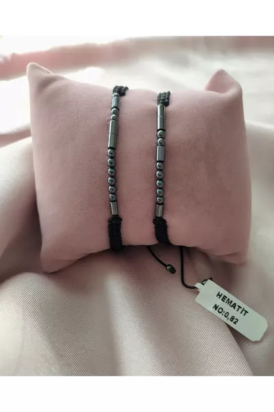 Hematite Natural Stone Morse Code Bracelet Double Bracelet Lover's Bracelet Gift