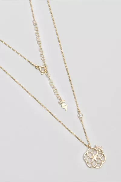 Flower of Life K Yellow Gold Plated  Cm Silver Necklace