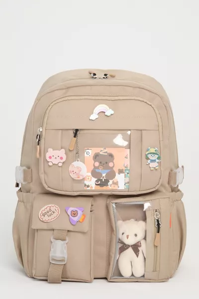 Zaino scolastico stile Kawaii Kore con accessori per bambina e bambino BEIGE