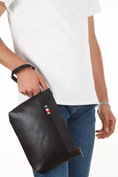 Vegan Leather Handbag Black Wrist Strap Bag