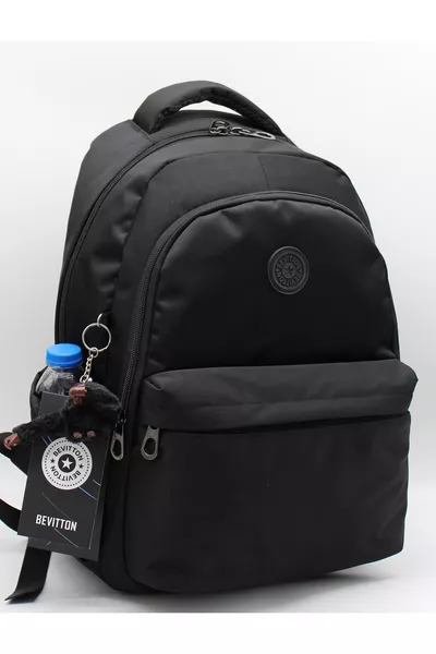 حقيبة مدرسية من قماش مقاوم للماء للجنسين، حقيبة ظهر مدرسية سوداء 