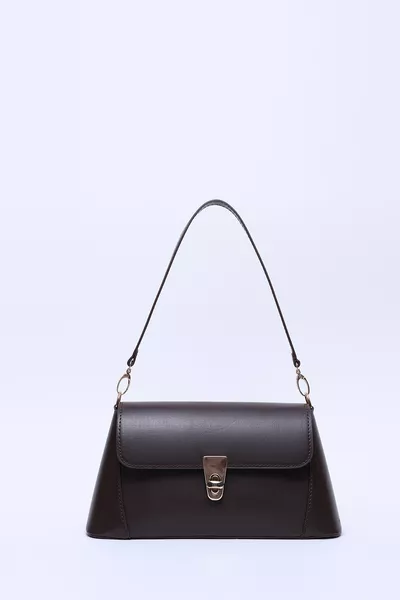 Coffee Color  Synthetic Leather Lock Detail Standard Strap Single Compartment Hand, Arm, and Shoulder Bag