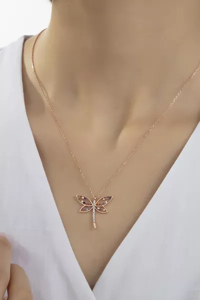 Women's Original  Sterling Silver Dragonfly Butterfly Necklace with Zircon Stones