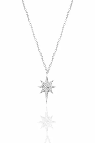 Silver Rhodium Zircon Stone North Star Necklace plating