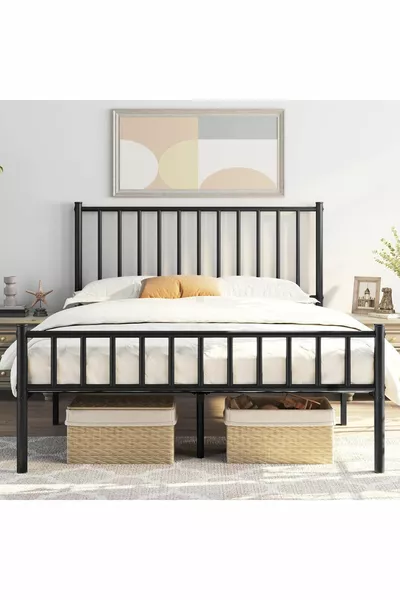 Lit en métal, Lit en métal Çınar disponible en noir, blanc et or, pour deux personnes