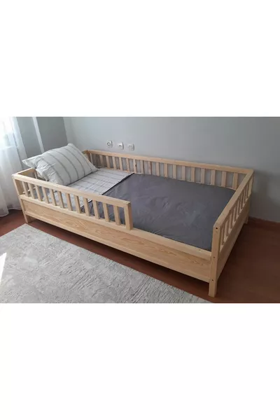Montessori Kinderbed - Montessori Bed - Houten Bed - cm Met Leuning - 