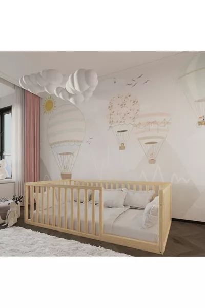 Lit d'enfant Montessori en bois naturel Hauteur Cm
