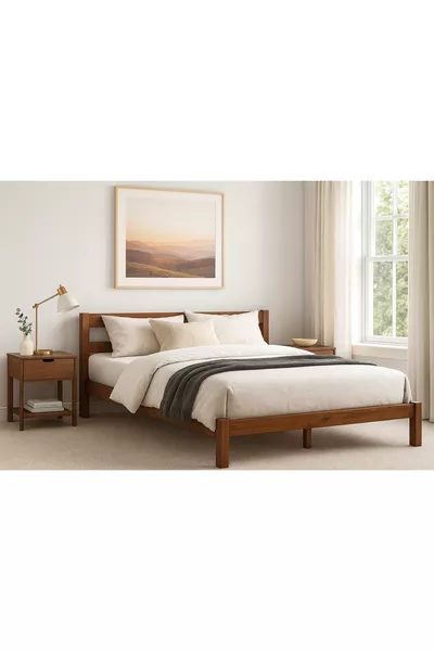 Masif Ahşap Karyola cm X cm Doğal Ahşap Ceviz Renk