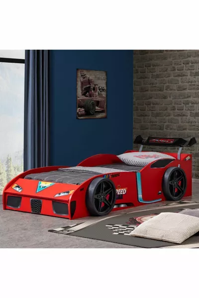 Lit à roulettes, Lit à roulettes avec coffre et pare-vent - Rouge