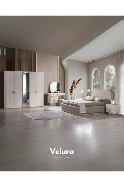 Спальный гарнитур Moon (шкаф с 5 дверцами + комод + тумбочка + кровать)